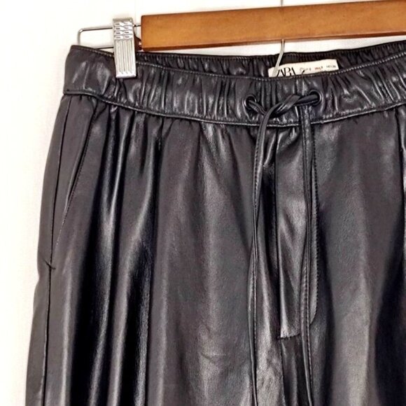Zara Faux Leather Pants Black S The Weekend Ankle Elastic Waist Pleats - Picture 7 of 11